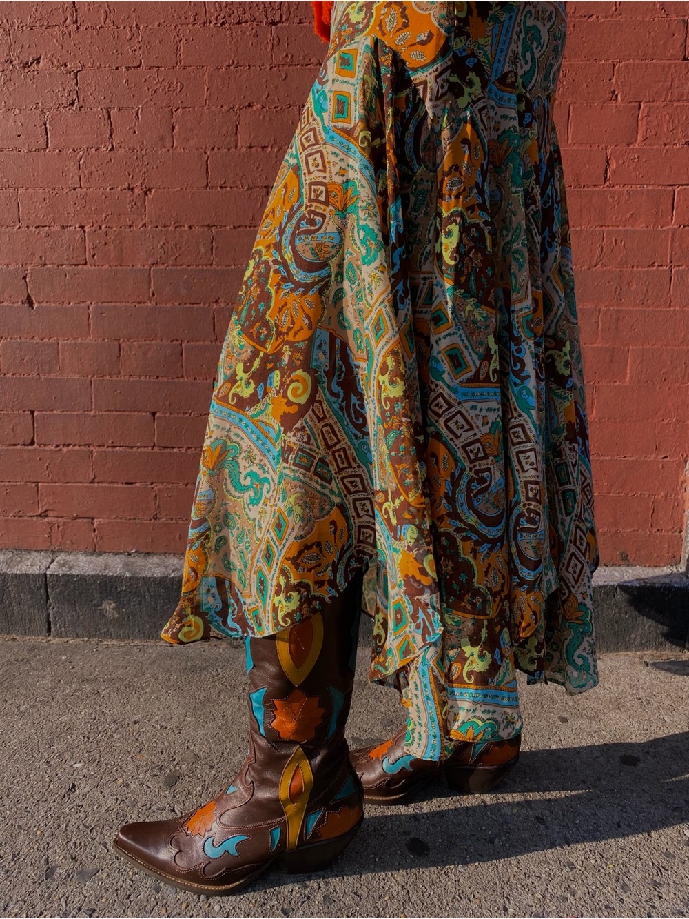Boho Paisley Maxi Skirt in Mustard & Teal
